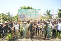 Panglima Komando Daerah Militer (Pangdam) IX/Udayana, Mayor Jenderal TNI Bambang Trisnohadi, memimpin panen raya jagung bersama kelompok tani Pade Angen di Desa Gunung Malang, Lombok Timur, Sabtu (4/5/2024). (Foto: Humas KOREM 162/WB)